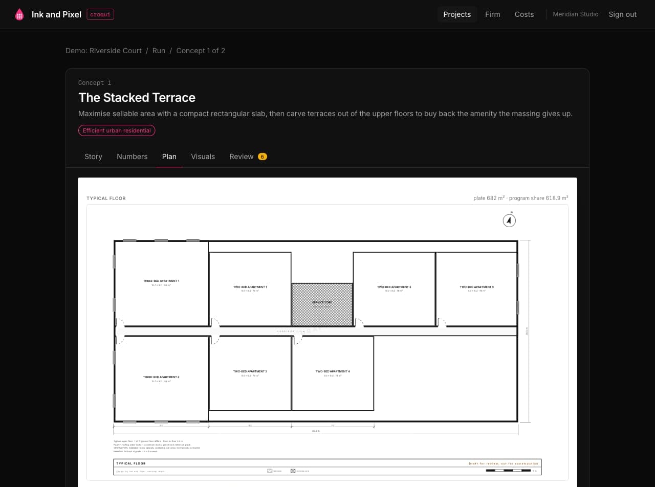 A typical floor plan drawn on a white sheet with dimensions and a title block